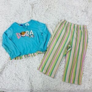 Nickelodeon Dora Pajama Set - Blue and Multicolor Stripes size 3T
